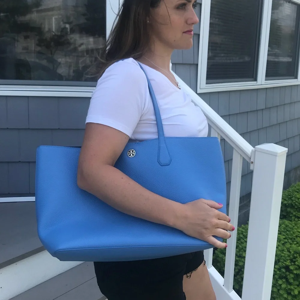 Tory Burch Light Blue Leather Tote Bag
